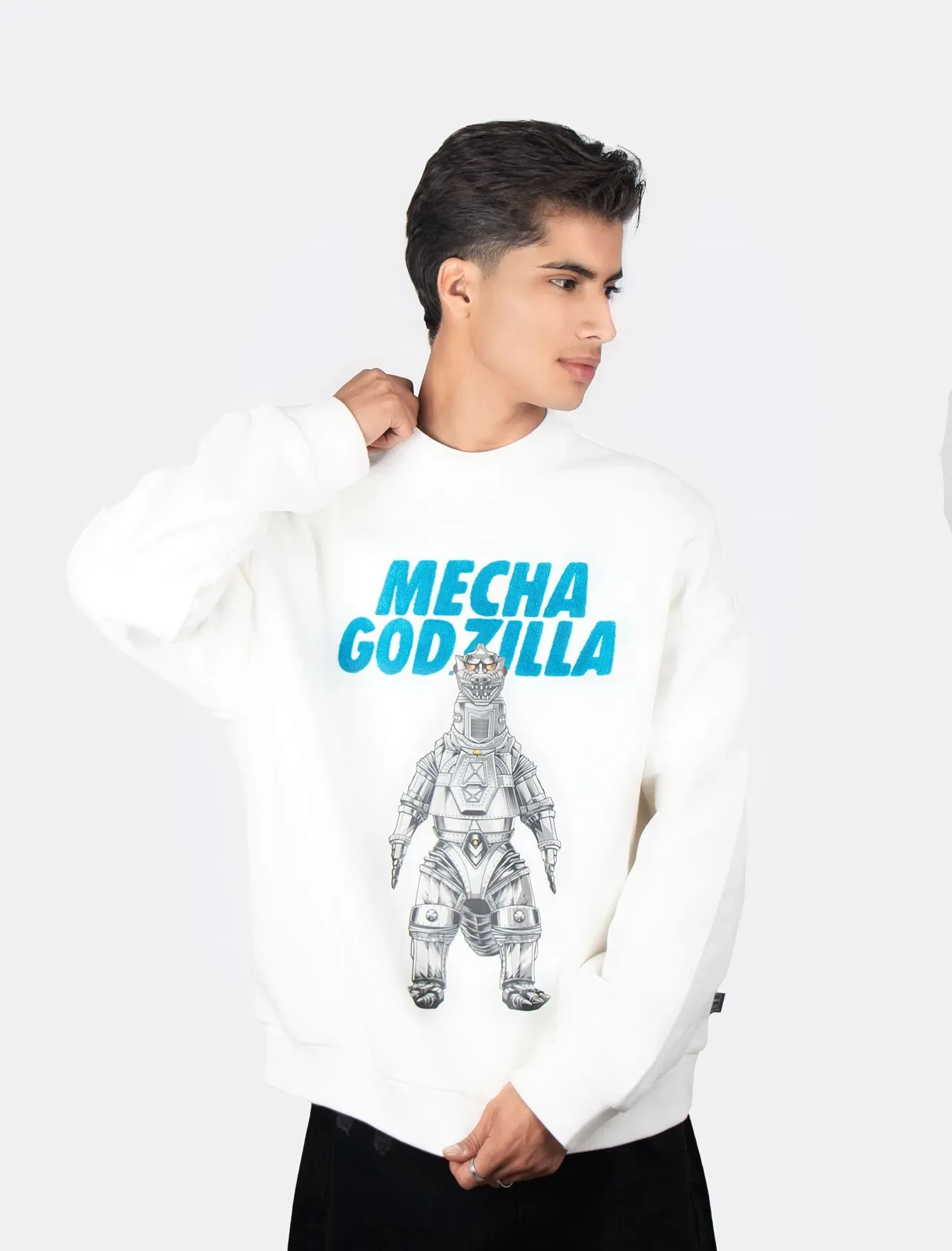 پلیور سفید مردانه گرافیکی طرح Mecha Godzilla
