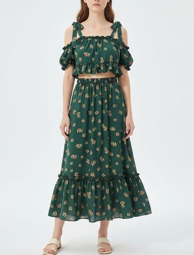 ست کراپ و دامن گل دار N968