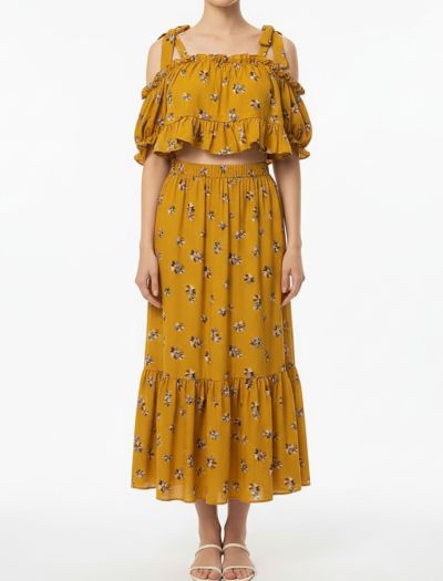 ست کراپ و دامن گل دار N968