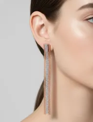 گوشواره آویز زنجیری رزگلد نگین‌ دار