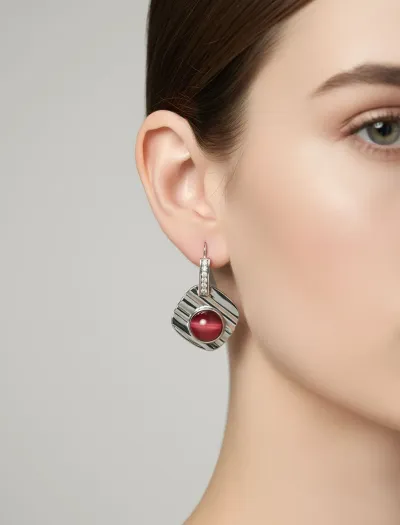 گوشواره آویز زنانه نگین‌دار طرح هندسی