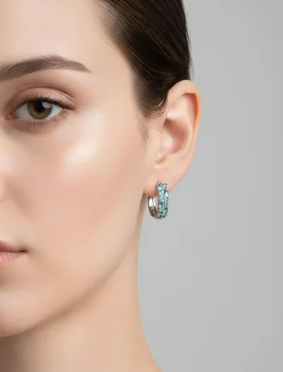 گوشواره حلقه‌ای نگین‌دار زنانه تیتانیوم